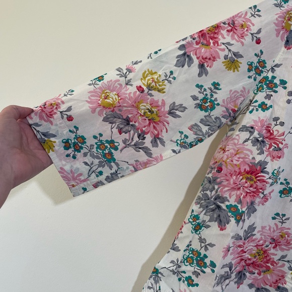 East White Pink Floral Print Shirt 3/4 Sleeve Collared Size 10 100% Cotton - Picture 2 of 10